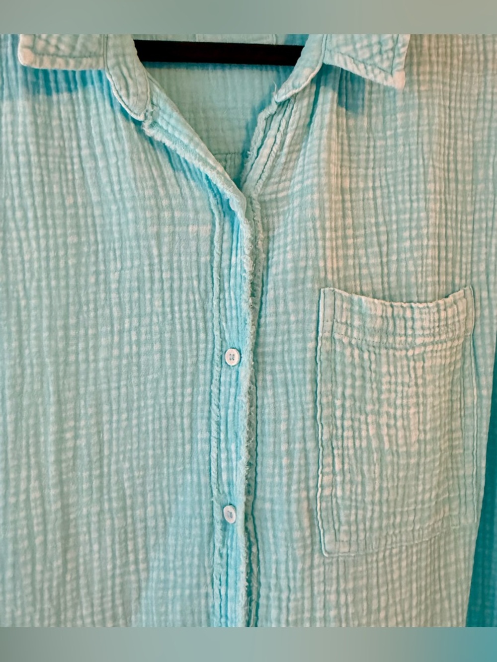 Aerie Oversized Cotton Gauze Button Down Shirt - Teal Blue - XL - Picture 3 of 5